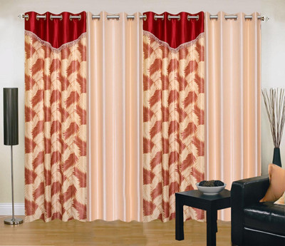 

Ville Style 275 cm (9 ft) Polyester Long Door Curtain (Pack Of 4)(Abstract, Red, Cream), Cream;red