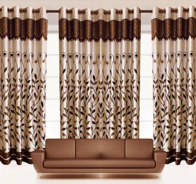 

India Furnish 213 cm (7 ft) Polyester Door Curtain (Pack Of 4)(Floral, Brown)