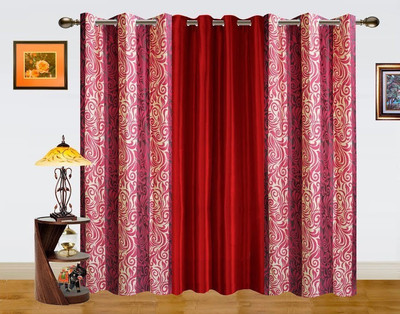 16% OFF on Dekor World 275 cm (9 ft) Polyester Long Door Curtain (Pack Of 3)(Striped, Maroon)