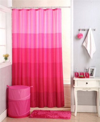 

Skipper Furnishings 198 cm (6 ft) PVC Shower Curtain Single Curtain(Striped, Pink)