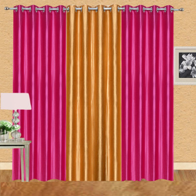 

Ville Style 275 cm (9 ft) Polyester Long Door Curtain (Pack Of 3)(Solid, Pink, Gold), Gold;pink