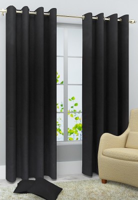 Homefab India 183 cm (6 ft) Polyester Room Darkening Window Curtain (Pack Of 2)(Solid, Black)