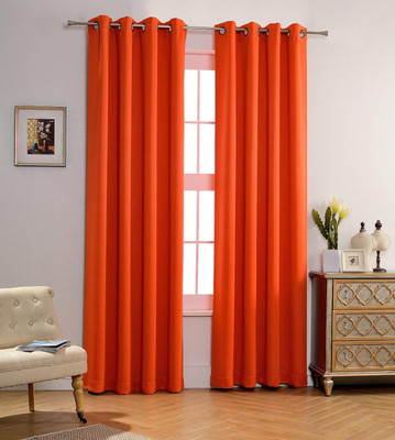 

American-Elm 275 cm (9 ft) Polyester Long Door Curtain (Pack Of 2)(Solid, Orange_1)