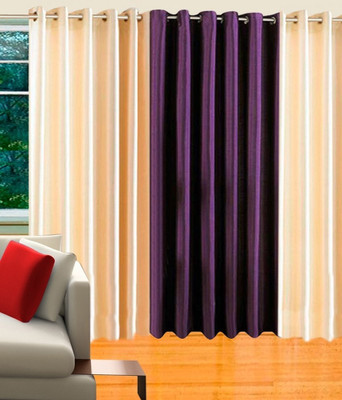 64% OFF on Decor Vatika Polycotton Window Curtain 152 cm (5 ft) Pack of 3(Solid Beige, Purple)