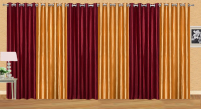 

Ville Style 153 cm (5 ft) Polyester Window Curtain (Pack Of 6)(Solid, Maroon, Gold), Gold;maroon