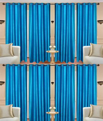 

deepanshi handloom 274 cm (9 ft) Polyester Long Door Curtain (Pack Of 8)(Plain, Blue)