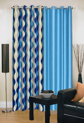 

Stella Creations 214 cm (7 ft) Polyester Door Curtain (Pack Of 2)(Printed, Blue)