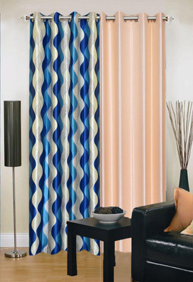 

Ville Style 275 cm (9 ft) Polyester Long Door Curtain (Pack Of 2)(Abstract, Blue, Beige), Beige;blue