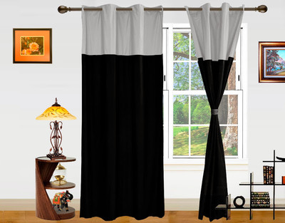 Dekor World 275 cm (9 ft) Polyester Long Door Curtain (Pack Of 2)(Printed, Silver, Black) Dekor World 275 cm (9 ft) Polyester Long Door Curtain (Pack Of 2)(Printed, Silver, Black)