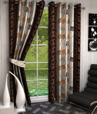 

Divine 153 cm (5 ft) Polyester Window Curtain (Pack Of 2)(Floral, Brown)