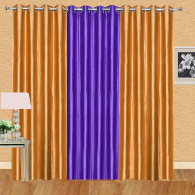 Ville Style 275 cm (9 ft) Polyester Long Door Curtain (Pack Of 3)(Solid, Gold, Purple)