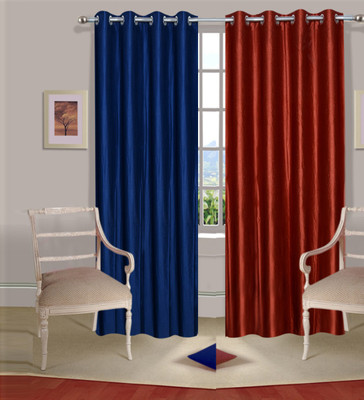 Excel Bazaar 214 cm (7 ft) Polycotton Door Curtain (Pack Of 2)(Plain, Neavy-Blue-Rust)