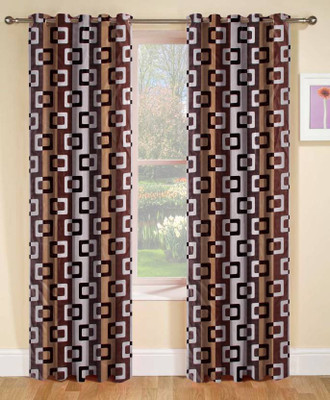 

Red N Hot 152 cm (5 ft) Polyester Window Curtain (Pack Of 2)(Geometric, Brown)