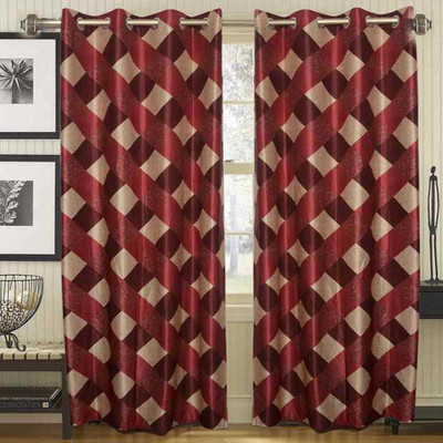 

deepanshi handloom 152 cm (5 ft) Polyester Window Curtain (Pack Of 2)(Plain, Maroon)
