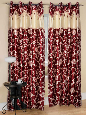 

Decor World 152 cm (5 ft) Polyester Window Curtain (Pack Of 2)(Embroidered, Red)
