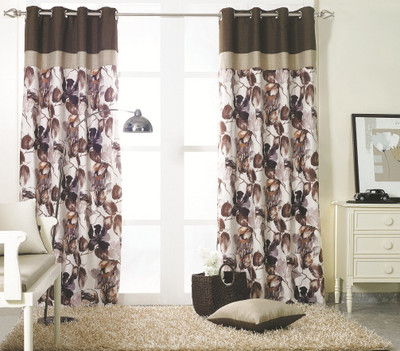 

KC HOME 152 cm (5 ft) Polyester Window Curtain Single Curtain(Floral, Brown, Grey)