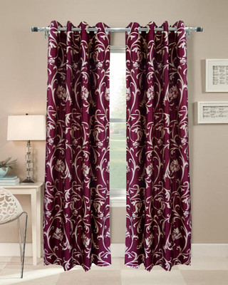 65% OFF on Homefab India Polyester Door Curtain 244 cm (8 ft) Pack of 2(Floral Maroon)