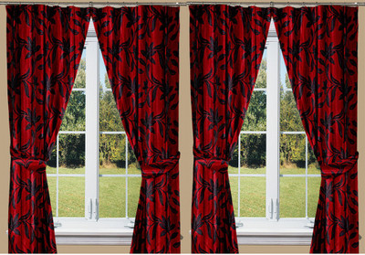 

Threadmix 152 cm (5 ft) Polyester Window Curtain (Pack Of 4)(Abstract, Maroon)