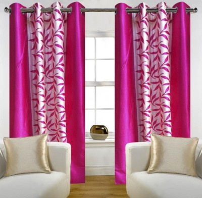 Home Candy 212 cm (7 ft) Polyester Door Curtain (Pack Of 2)(Striped, Pink)
