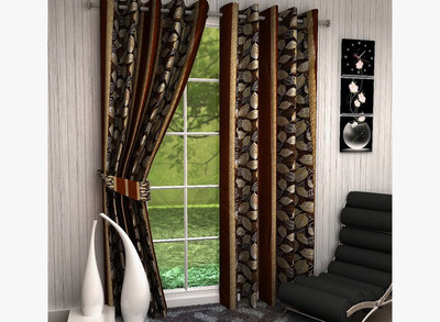 

curtainhub 213 cm (7 ft) Polyester Window & Door Curtain (Pack Of 2)(Floral, Brown)