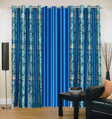 

Excel Bazaar 214 cm (7 ft) Polyester Door Curtain (Pack Of 3)(Floral, Blue)