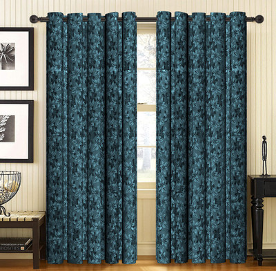 

Home Candy 212 cm (7 ft) Jacquard Door Curtain (Pack Of 2)(Floral, Blue)