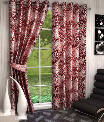 

curtainhub 274 cm (9 ft) Polyester Long Door Curtain (Pack Of 2)(Floral, Red)