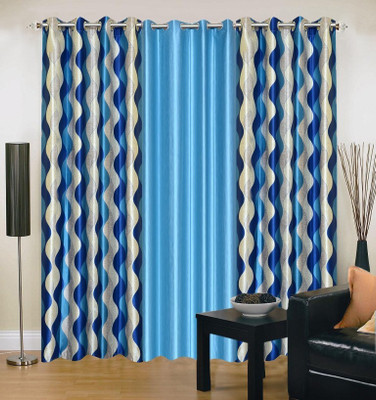 

Stella Creations 214 cm (7 ft) Polyester Door Curtain (Pack Of 3)(Printed, Blue)