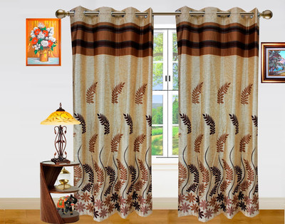 9% OFF on Dekor World 275 cm (9 ft) Polyester Long Door Curtain (Pack Of 2)(Floral, Brown)