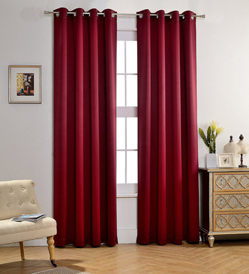 

American-Elm 275 cm (9 ft) Polyester Long Door Curtain (Pack Of 2)(Solid, Red)