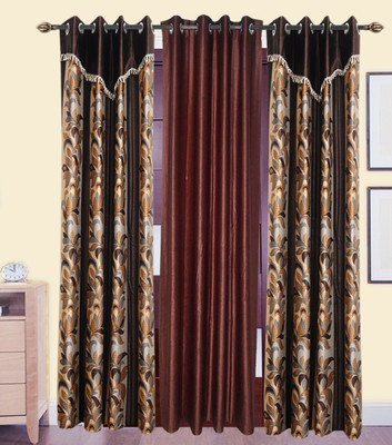 

Excel Bazaar 214 cm (7 ft) Polyester Door Curtain (Pack Of 3)(Floral, Brown)