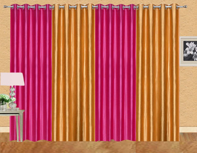 

Stella Creations 275 cm (9 ft) Polyester Long Door Curtain (Pack Of 4)(Solid, Pink, Gold), Gold;pink
