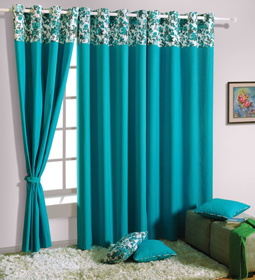 Swayam 228.6 cm (8 ft) Cotton Door Curtain Single Curtain(Solid, Blue)