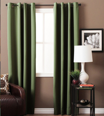 

American-Elm 275 cm (9 ft) Polyester Long Door Curtain (Pack Of 2)(Solid, Green_2)