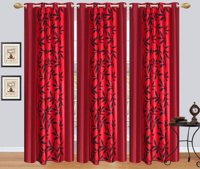 

Excel Bazaar 214 cm (7 ft) Polyester Door Curtain (Pack Of 3)(Floral, Maroon)