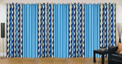 

Stella Creations 275 cm (9 ft) Polyester Long Door Curtain (Pack Of 7)(Printed, Light Blue)