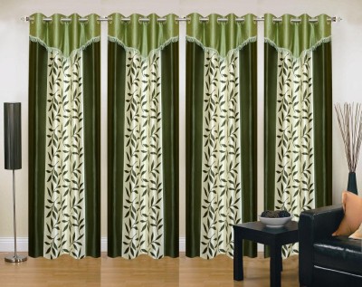 Stella Creations 275 cm (9 ft) Polyester Room Darkening Long Door Curtain (Pack Of 4)(Printed, Green)