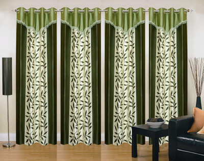 Stella Creations 275 cm (9 ft) Polyester Room Darkening Long Door Curtain (Pack Of 4)(Printed, Green)