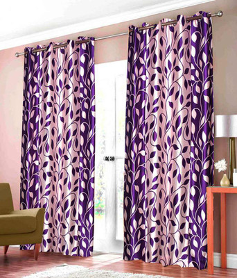 

JT International 213.36 cm (7 ft) Polyester Door Curtain (Pack Of 2)(Floral, Purple)