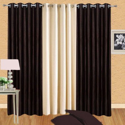 

Excel Bazaar 214 cm (7 ft) Polycotton Door Curtain (Pack Of 3)(Plain, Brown-1cream)