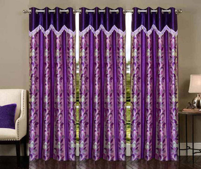 

Stella Creations 275 cm (9 ft) Polyester Long Door Curtain (Pack Of 3)(Printed, Purple)