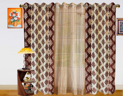7% OFF on Dekor World 275 cm (9 ft) Polyester Long Door Curtain (Pack Of 3)(Motif, Brown, Beige)
