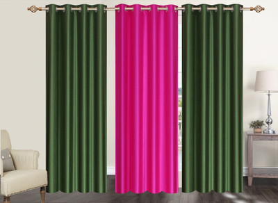 

Furnishing Zone 274 cm (9 ft) Polyester Long Door Curtain (Pack Of 3)(Plain, Green, Pink)