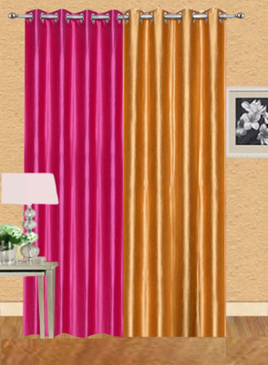 

Ville Style 275 cm (9 ft) Polyester Long Door Curtain (Pack Of 2)(Solid, Pink, Gold), Gold;pink