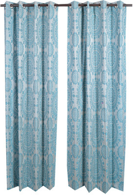 

MABA 215 cm (7 ft) Cotton Door Curtain (Pack Of 2)(Embroidered, Blue)