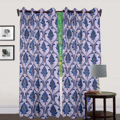 JT International 213.36 cm (7 ft) Polyester Door Curtain (Pack Of 2)(Striped, Blue)