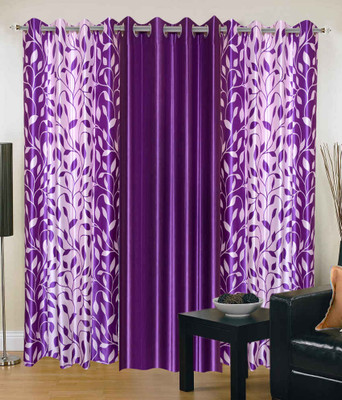 

JT International 213.36 cm (7 ft) Polyester Door Curtain (Pack Of 3)(Floral, Purple)