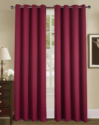 

American-Elm 153 cm (5 ft) Polyester Window Curtain (Pack Of 2)(Solid, Red_2)