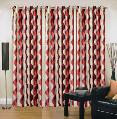 Ville Style 214 cm (7 ft) Polyester Door Curtain (Pack Of 3)(Abstract, Red)