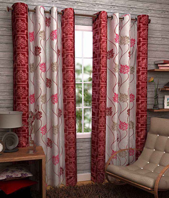 

Divine 214 cm (7 ft) Polyester Door Curtain (Pack Of 2)(Floral, Red)